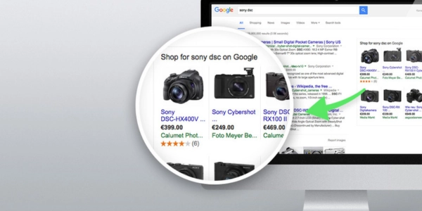 Magnified view of Google search results showing star ratings on Sony camera product listings