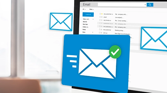 Email icon overlaying a computer screen, representing the importance of email newsletters for online business