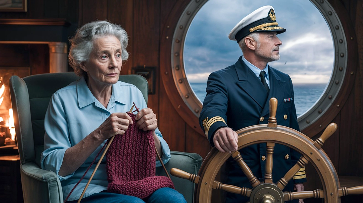 An elderly woman knitting by a fireplace sits beside a naval captain at a ship's wheel, illustrating the article's argument that two people of the same demographic can have completely different mindsets and motivations that demographic targeting alone cannot distinguish
